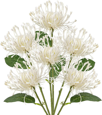 6PCS Chrysanthemum Artificial Flowers 4'' Fake Spider Mums Spring Flowers Large Faux Pincushion Flowers for Home Vase Table Centerpiece Wedding Bouquet (Pink)