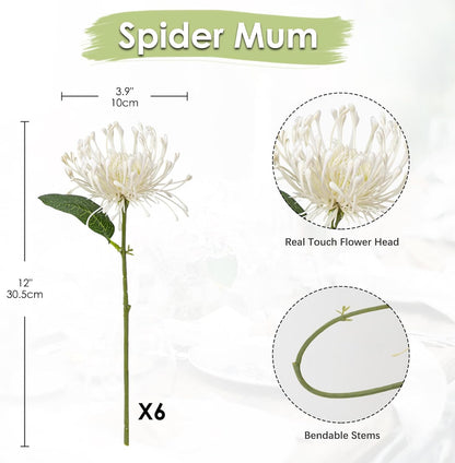 6PCS Chrysanthemum Artificial Flowers 4'' Fake Spider Mums Spring Flowers Large Faux Pincushion Flowers for Home Vase Table Centerpiece Wedding Bouquet (Pink)