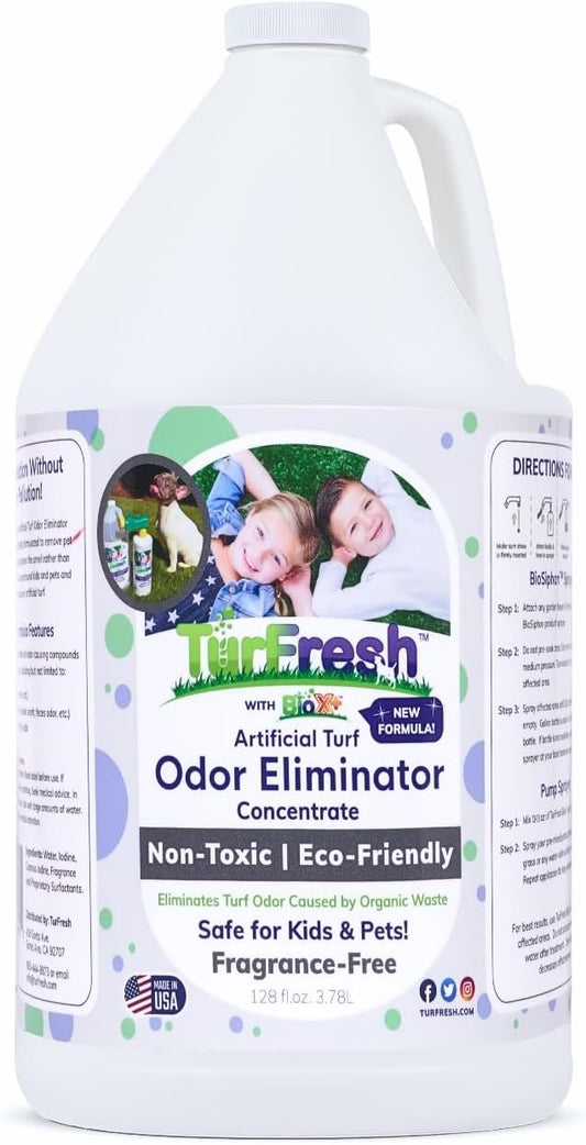 TurFresh BioX Artificial Turf Odor Eliminator – Yard Deodorizer for Artificial Grass & Dog Runs – Natural Concentrate for Pet Urine & Feces – Safe for Kids & Pets – 1 Gallon Fragrance-Free