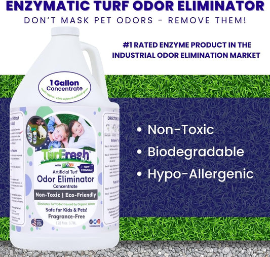 TurFresh BioX Artificial Turf Odor Eliminator – Yard Deodorizer for Artificial Grass & Dog Runs – Natural Concentrate for Pet Urine & Feces – Safe for Kids & Pets – 1 Gallon Fragrance-Free