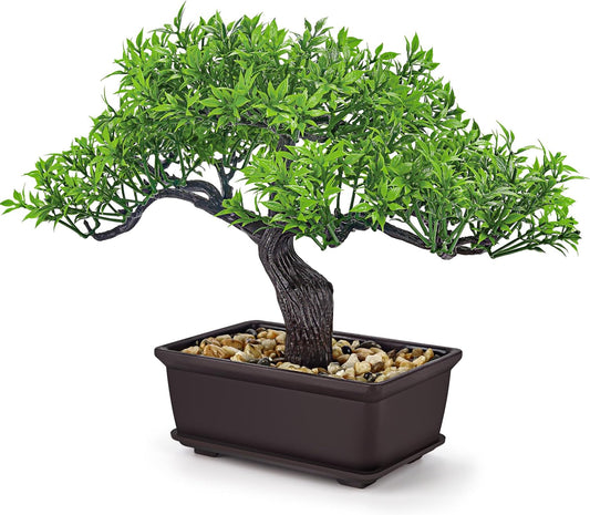 8 Inch Artificial Bonsai Tree Small Fake Plants Decor for Bathroom Office Desk Table Shelf Japanese Zen Ficus Decor Indoor