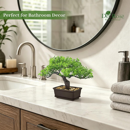 8 Inch Artificial Bonsai Tree Small Fake Plants Decor for Bathroom Office Desk Table Shelf Japanese Zen Ficus Decor Indoor