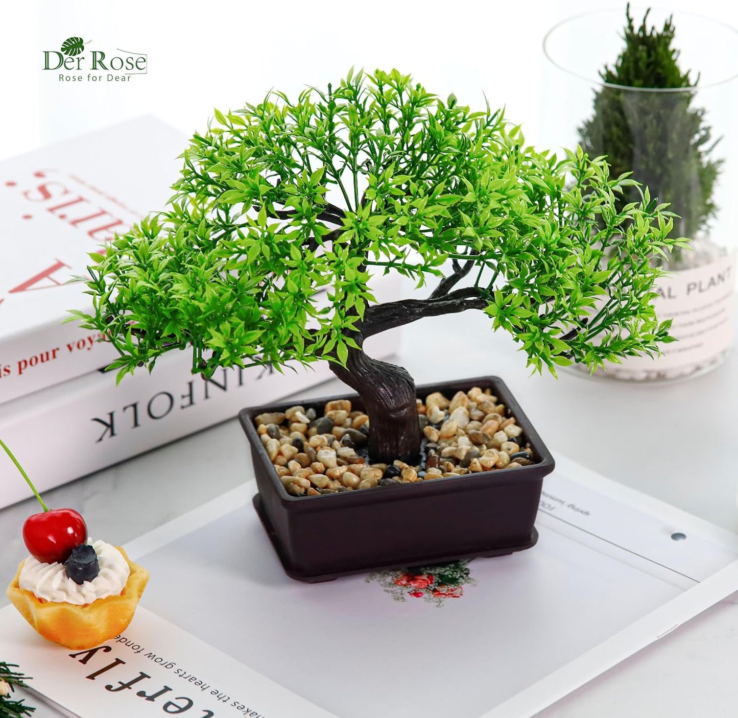 8 Inch Artificial Bonsai Tree Small Fake Plants Decor for Bathroom Office Desk Table Shelf Japanese Zen Ficus Decor Indoor