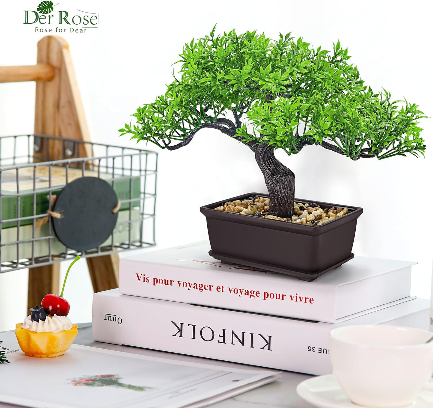 8 Inch Artificial Bonsai Tree Small Fake Plants Decor for Bathroom Office Desk Table Shelf Japanese Zen Ficus Decor Indoor