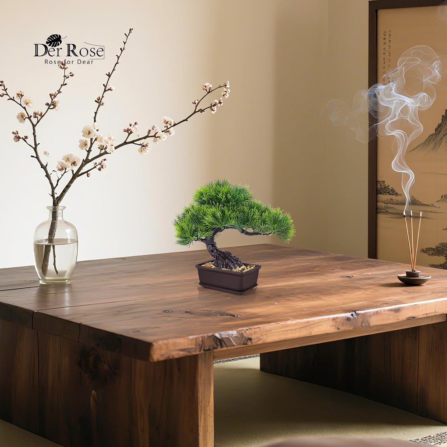 8 Inch Artificial Bonsai Tree Small Fake Plants Decor for Bathroom Office Desk Table Shelf Japanese Zen Ficus Decor Indoor