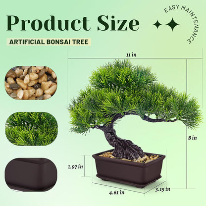 8 Inch Artificial Bonsai Tree Small Fake Plants Decor for Bathroom Office Desk Table Shelf Japanese Zen Ficus Decor Indoor