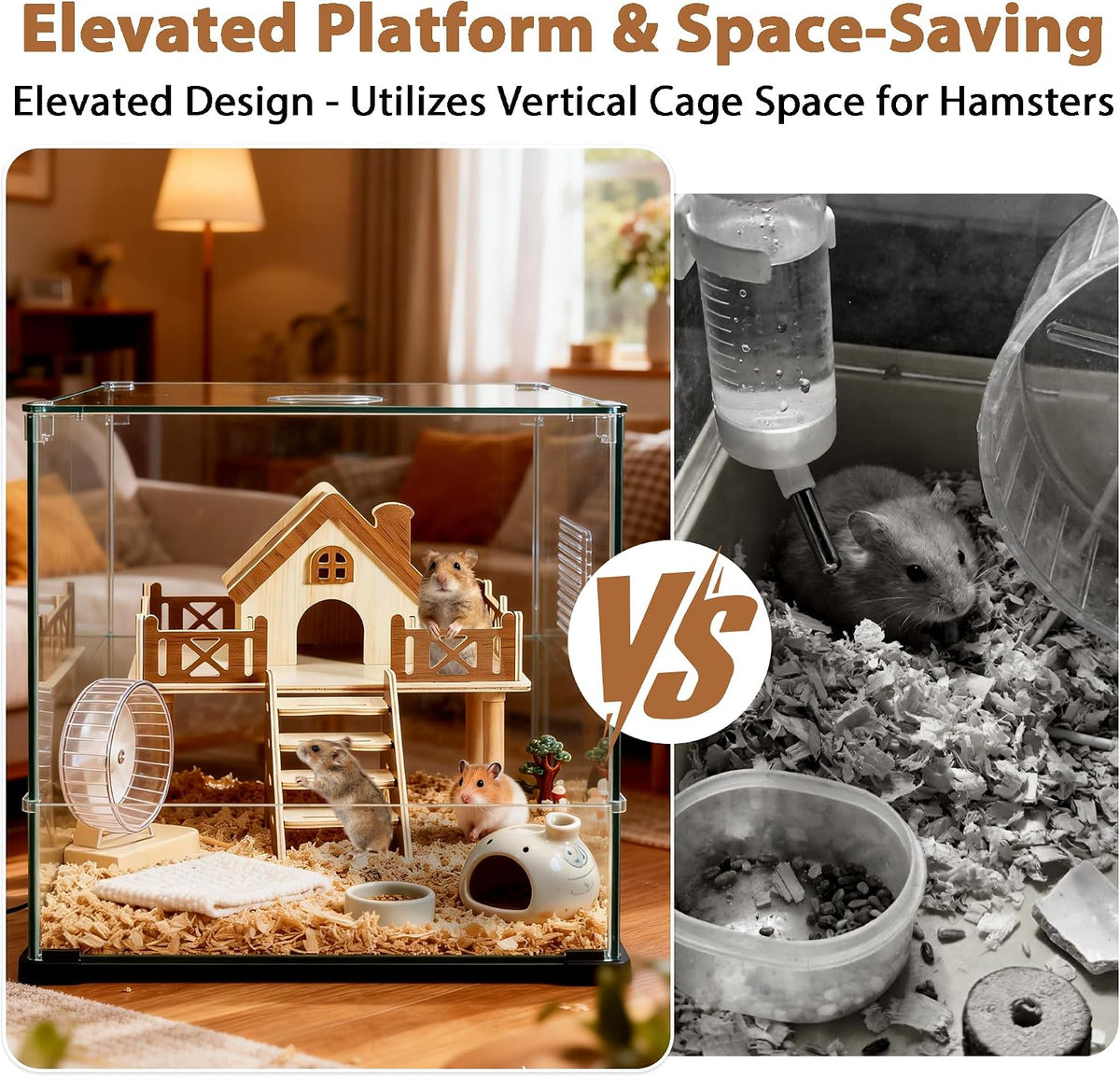 Wooden Hamster Platform and Cute Habitat House with Climbing Ladder