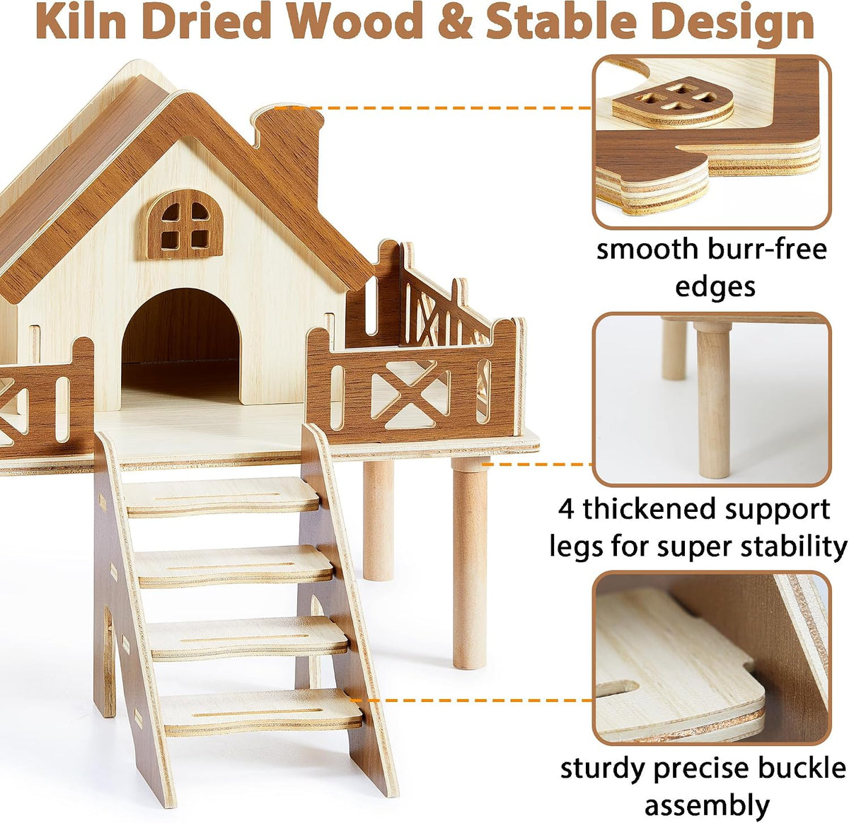 Wooden Hamster Platform and Cute Habitat House with Climbing Ladder