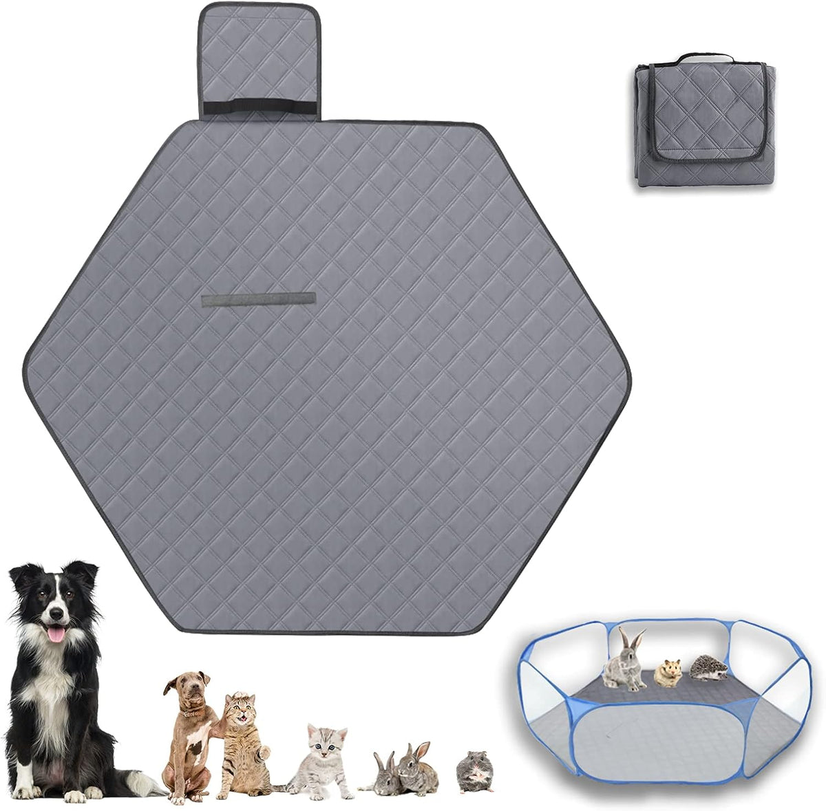 47' Hexagon Washable Guinea Pig Playpen Mat Leakproof Anti-Slip
