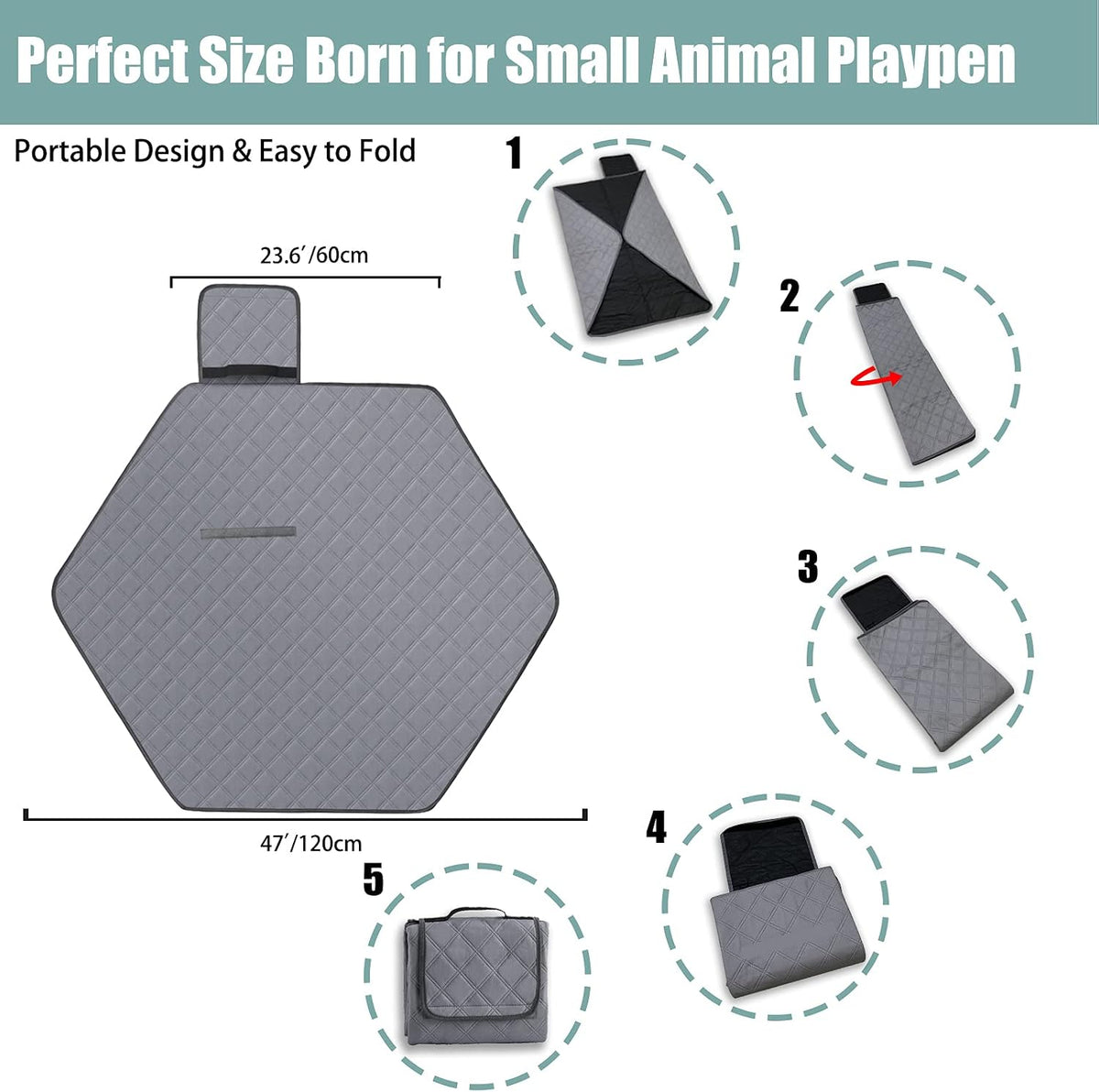 47' Hexagon Washable Guinea Pig Playpen Mat Leakproof Anti-Slip