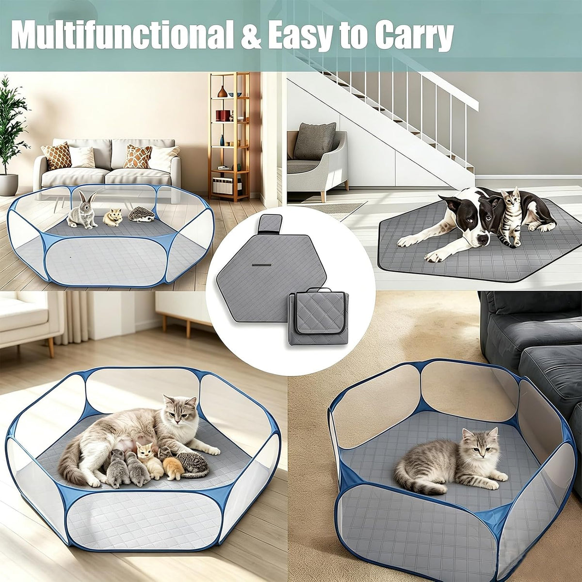 47' Hexagon Washable Guinea Pig Playpen Mat Leakproof Anti-Slip