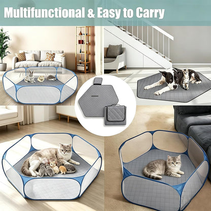 47' Hexagon Washable Guinea Pig Playpen Mat Leakproof Anti-Slip