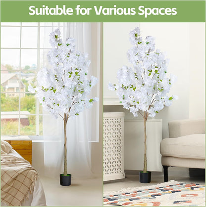 6Ft Tall Cherry Blossom Artificial Tree,Fake Pink Cherry Blossom Tree,Lifelike Decorative Plant in Pot for Indoor/Outdoor, Christmas, Garden,Home Office Dec