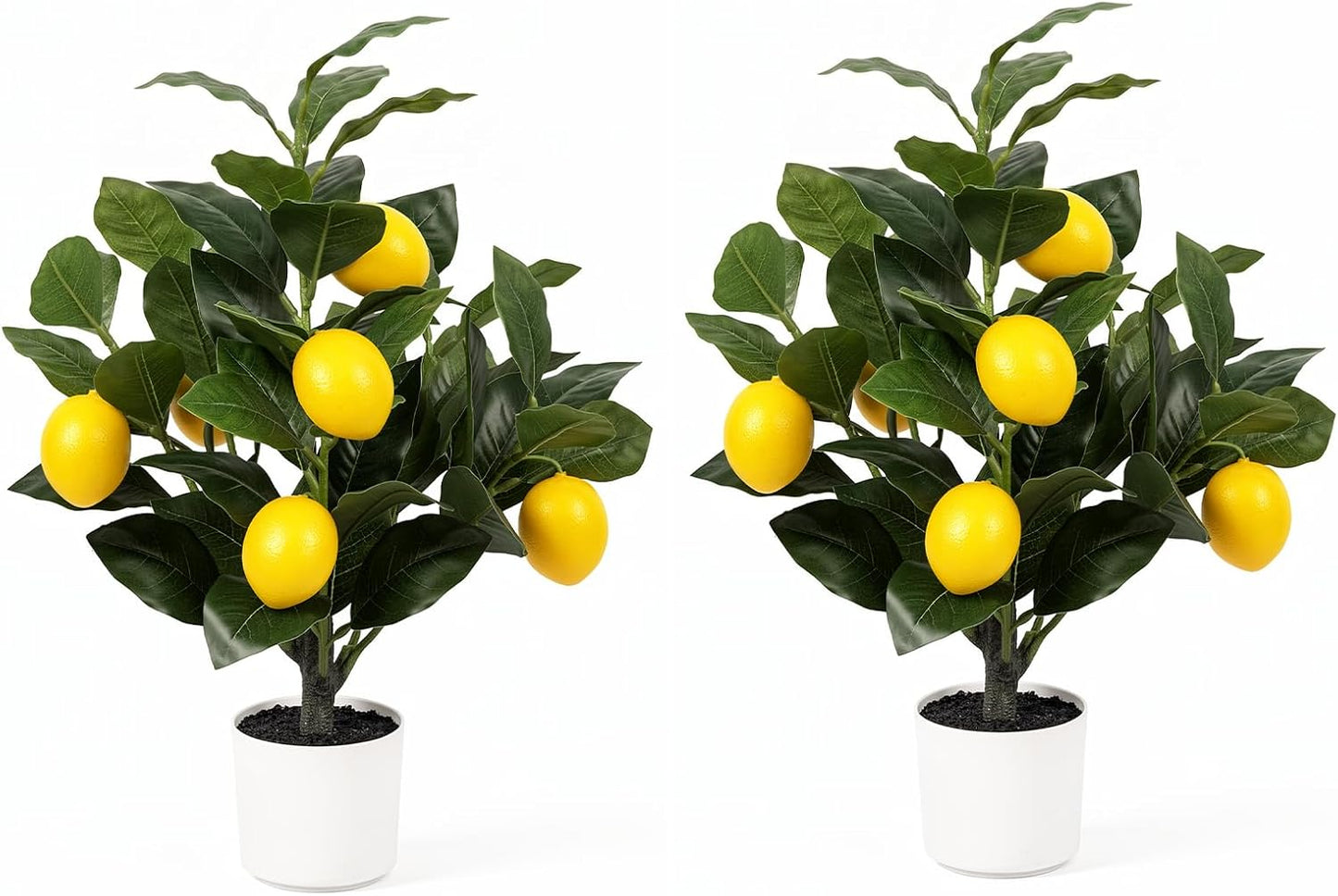 2 Pack 15" Fake Lemon Tree with 12 Lemons Fruit & White Pot | Artificial lemons fruit plant, high quality silk & plastic, for home, office, living room table, desk