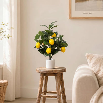 2 Pack 15" Fake Lemon Tree with 12 Lemons Fruit & White Pot | Artificial lemons fruit plant, high quality silk & plastic, for home, office, living room table, desk