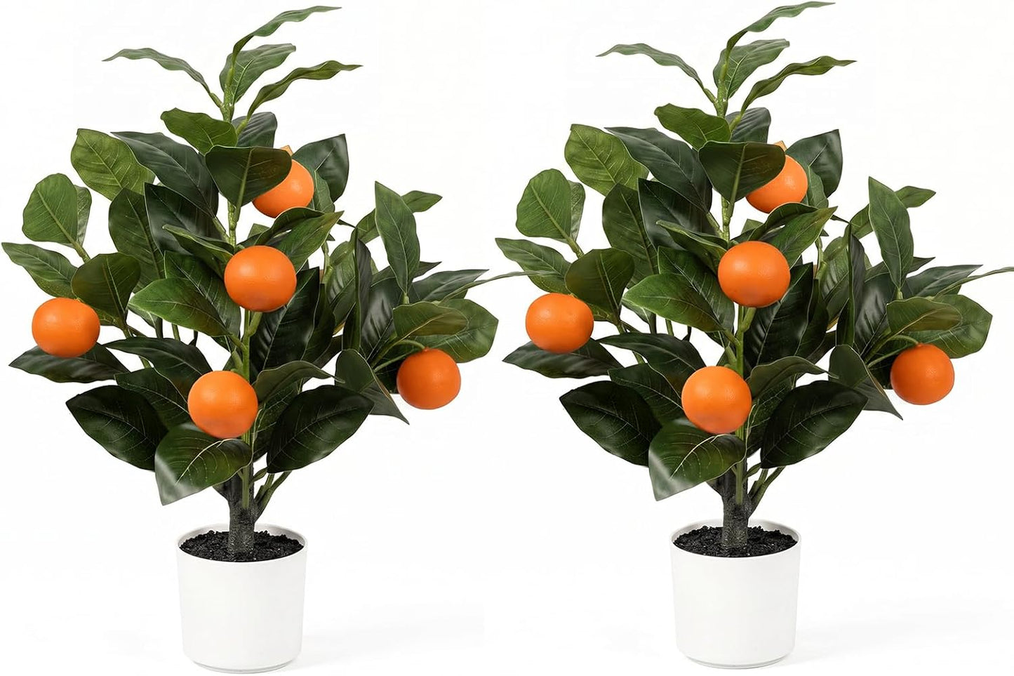 2 Pack 15" Fake Lemon Tree with 12 Lemons Fruit & White Pot | Artificial lemons fruit plant, high quality silk & plastic, for home, office, living room table, desk