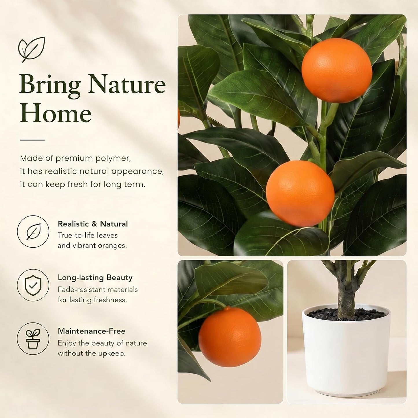 2 Pack 15" Fake Lemon Tree with 12 Lemons Fruit & White Pot | Artificial lemons fruit plant, high quality silk & plastic, for home, office, living room table, desk