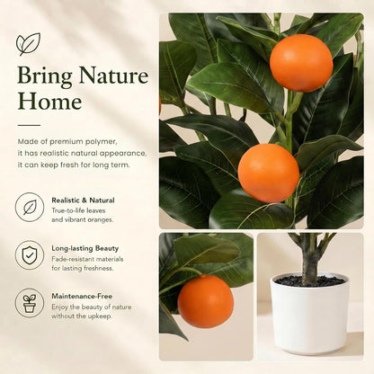 2 Pack 15" Fake Lemon Tree with 12 Lemons Fruit & White Pot | Artificial lemons fruit plant, high quality silk & plastic, for home, office, living room table, desk