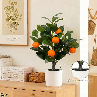 2 Pack 15" Fake Lemon Tree with 12 Lemons Fruit & White Pot | Artificial lemons fruit plant, high quality silk & plastic, for home, office, living room table, desk