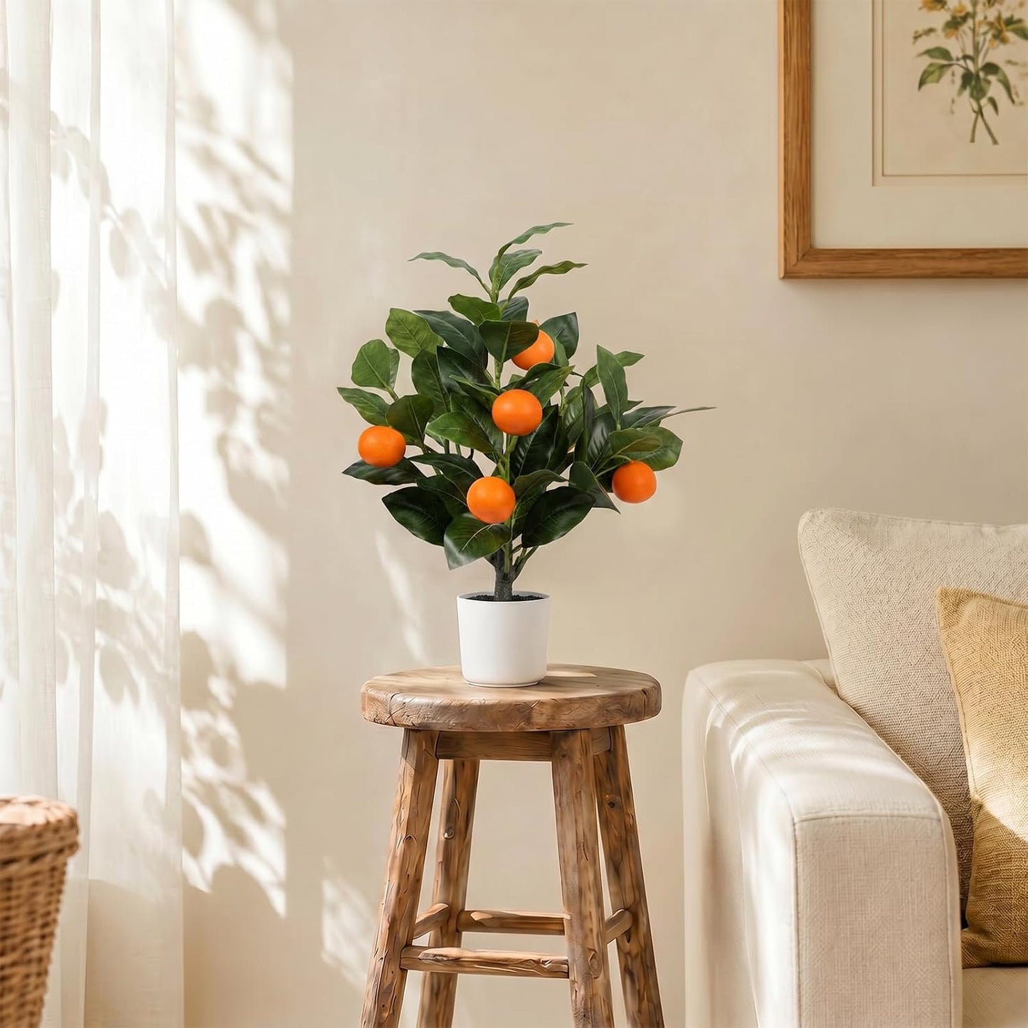 2 Pack 15" Fake Lemon Tree with 12 Lemons Fruit & White Pot | Artificial lemons fruit plant, high quality silk & plastic, for home, office, living room table, desk