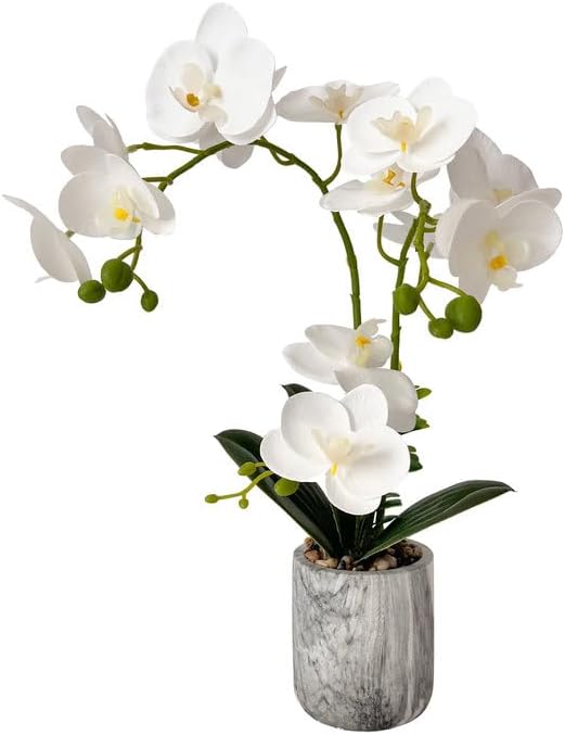 White Fake Orchids Flowers in Pot Bendable Faux Orchids Artificial Flowers Washable Silk Orchid Phalaenopsis Decor for Home Wedding Table Centerpiece Bathroom Office