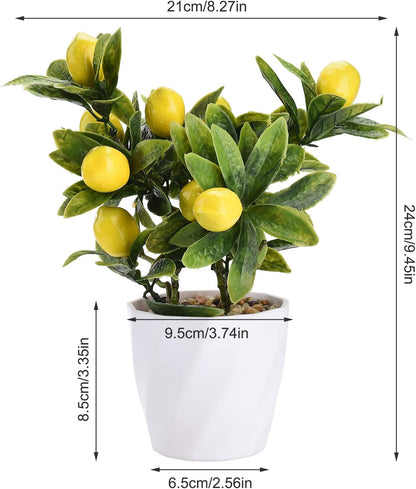 Artificial Lemon Tree Potted Plants, 10 Inch Artificial Fruit Bonsai Tree Lemon Decor, Yellow Lemon Decorations for Home Kitchen Decor(Yellow)