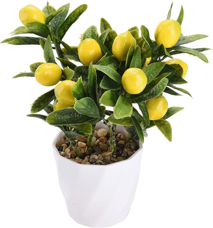 Artificial Lemon Tree Potted Plants, 10 Inch Artificial Fruit Bonsai Tree Lemon Decor, Yellow Lemon Decorations for Home Kitchen Decor(Yellow)