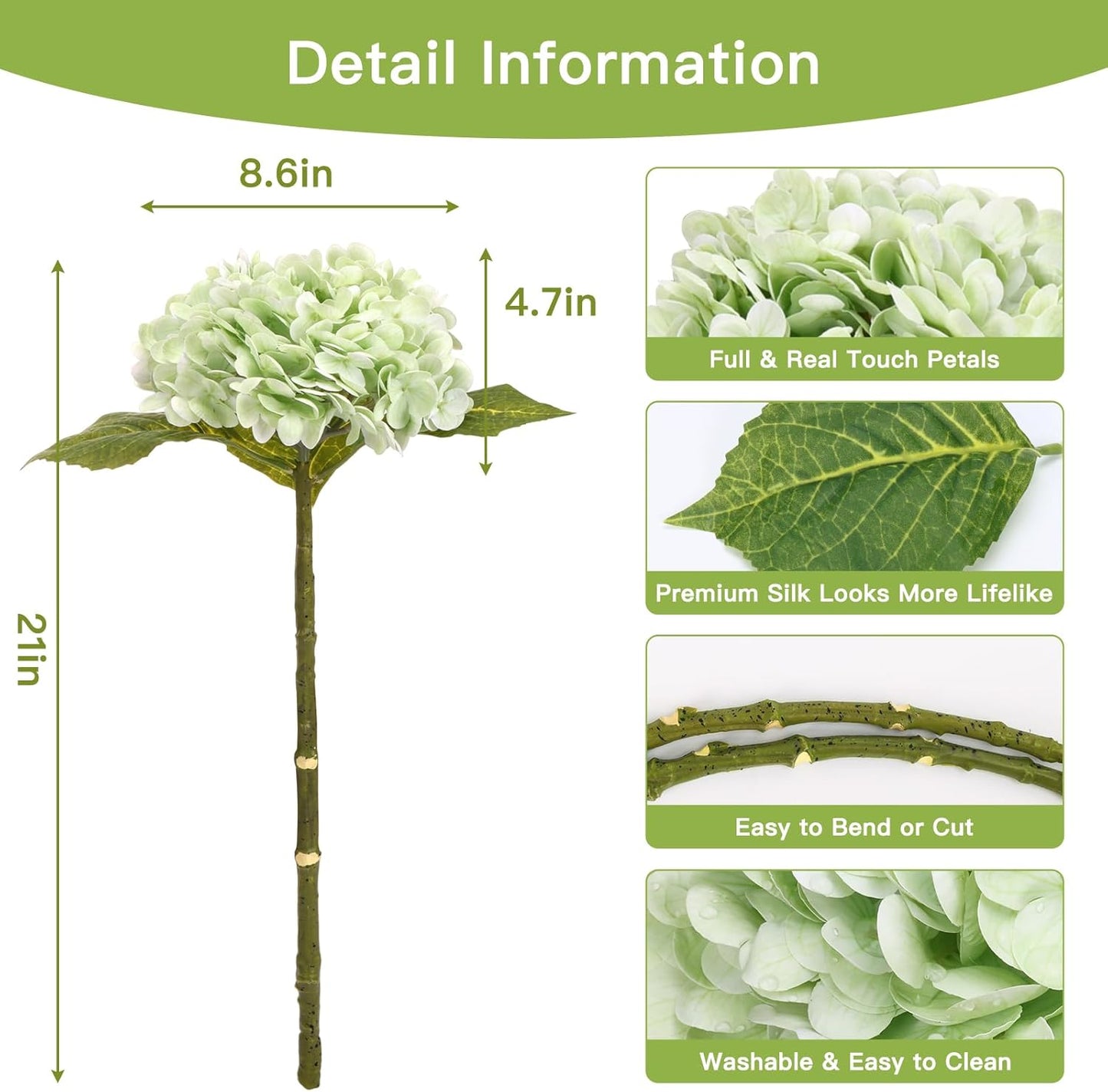 40pcs Artificial Hydrangea Silk Flower Heads with Stems, Fake Flowers for Wedding Centerpiece Home Garden Party Decoration (Blue)