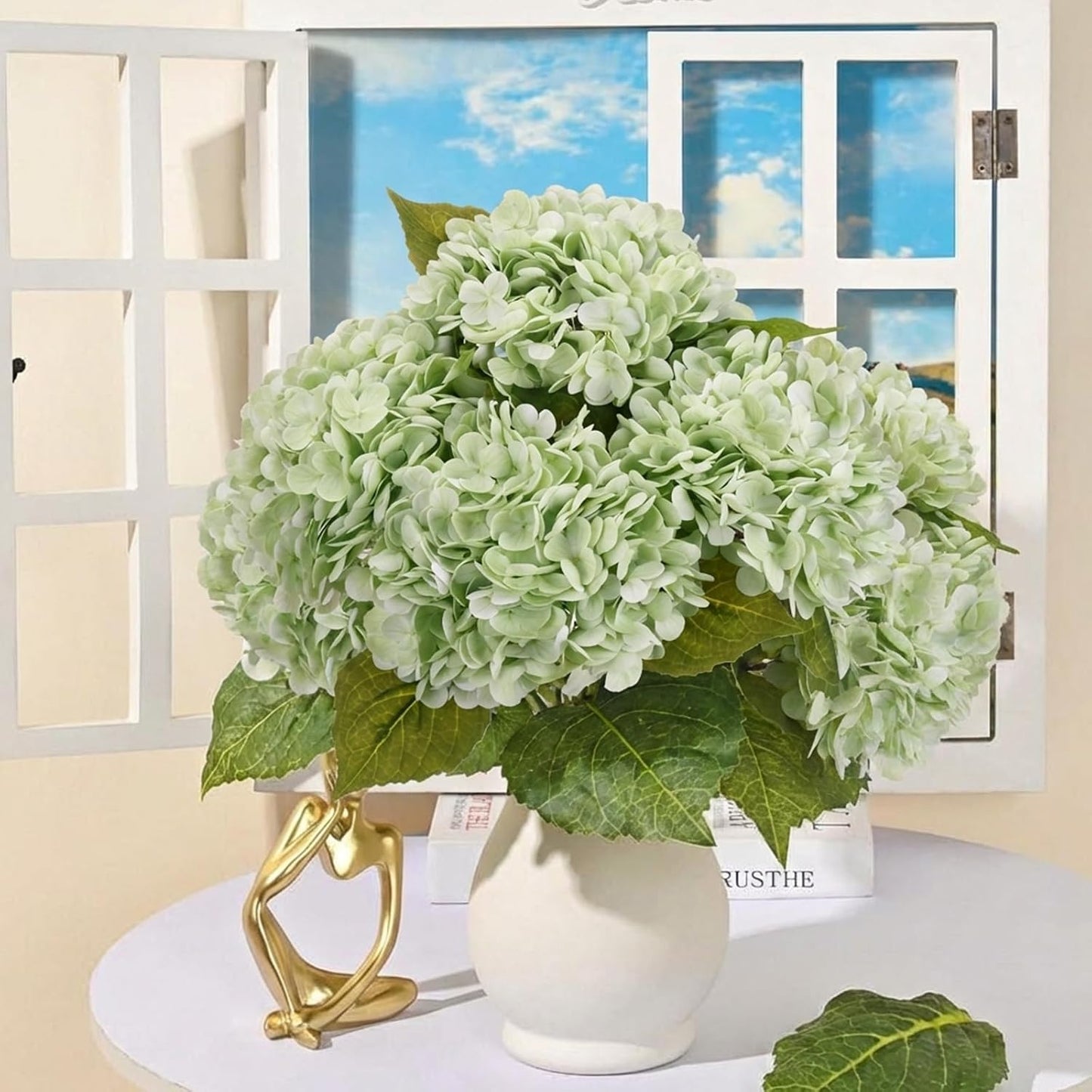 40pcs Artificial Hydrangea Silk Flower Heads with Stems, Fake Flowers for Wedding Centerpiece Home Garden Party Decoration (Blue)