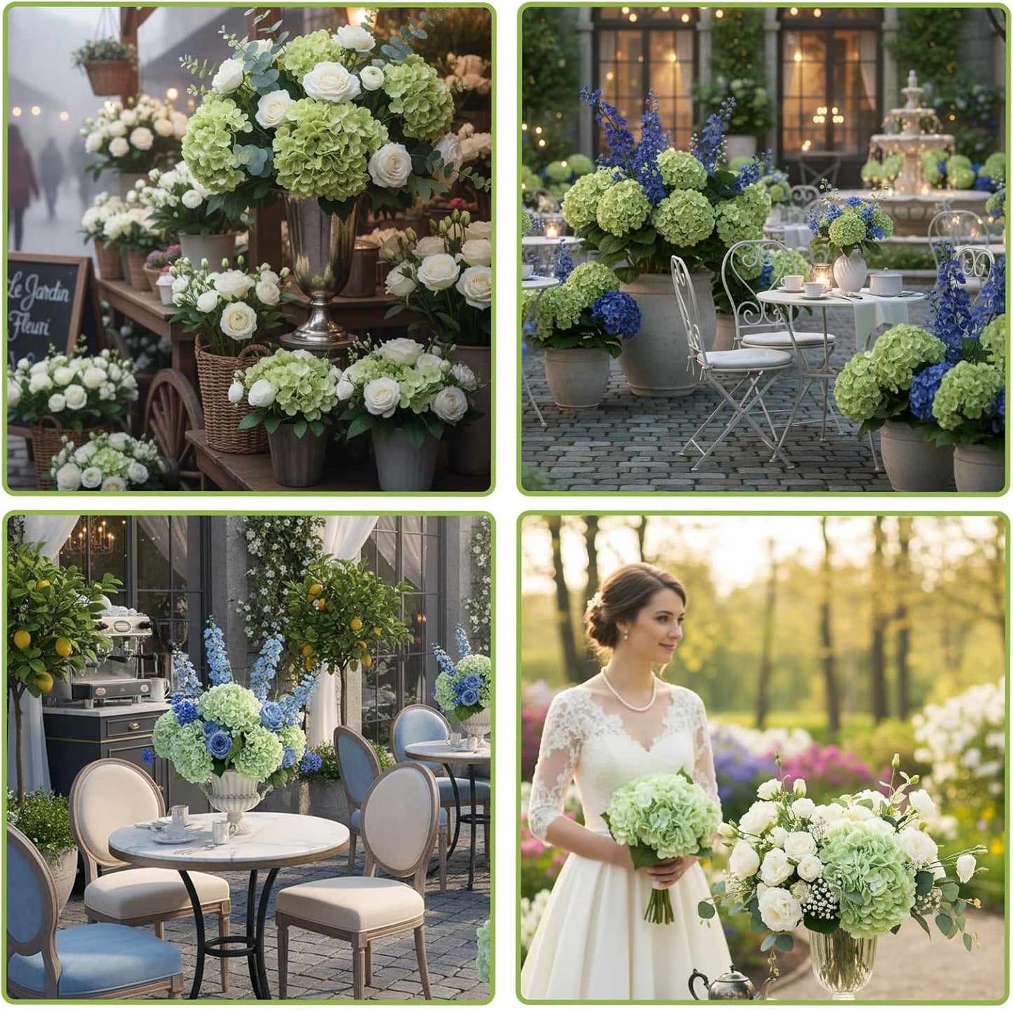 40pcs Artificial Hydrangea Silk Flower Heads with Stems, Fake Flowers for Wedding Centerpiece Home Garden Party Decoration (Blue)