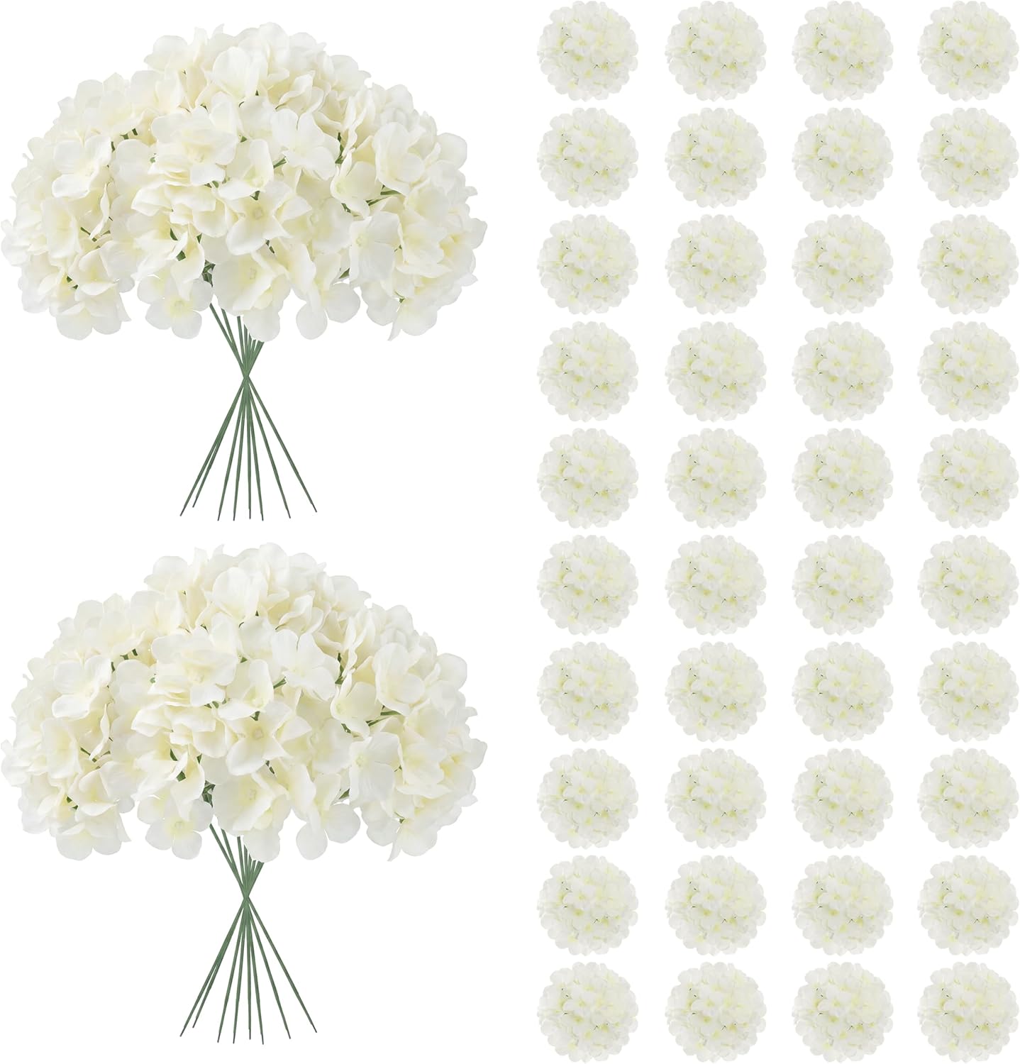 40pcs Artificial Hydrangea Silk Flower Heads with Stems, Fake Flowers for Wedding Centerpiece Home Garden Party Decoration (Blue)