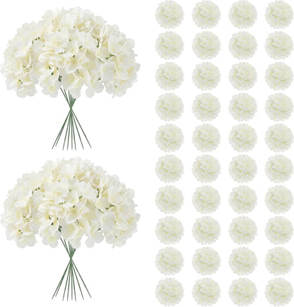 40pcs Artificial Hydrangea Silk Flower Heads with Stems, Fake Flowers for Wedding Centerpiece Home Garden Party Decoration (Blue)