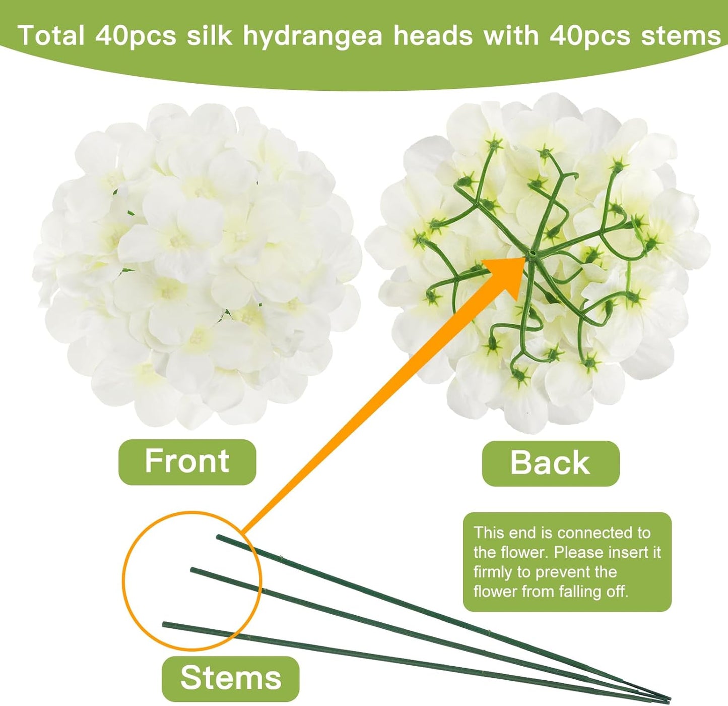40pcs Artificial Hydrangea Silk Flower Heads with Stems, Fake Flowers for Wedding Centerpiece Home Garden Party Decoration (Blue)