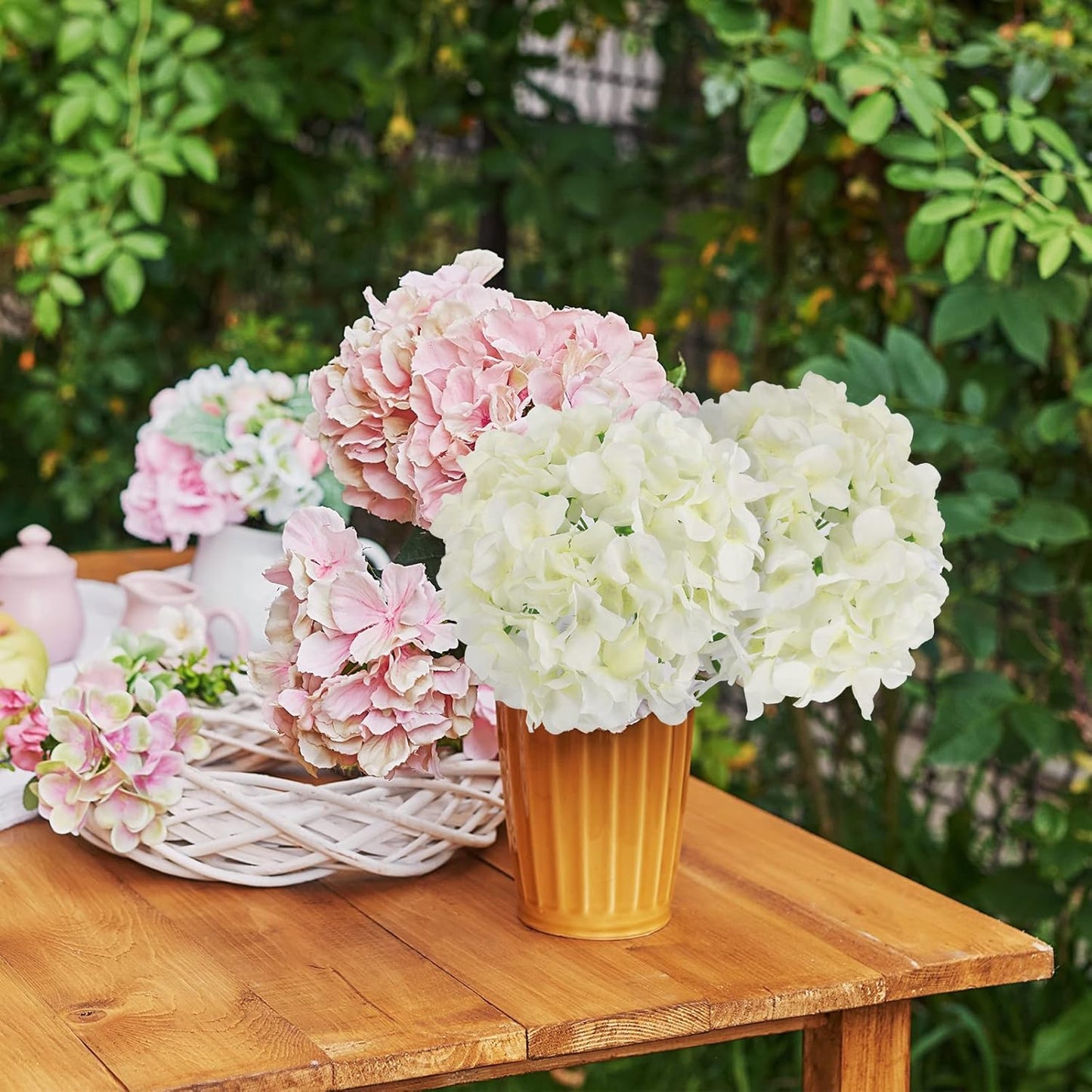 40pcs Artificial Hydrangea Silk Flower Heads with Stems, Fake Flowers for Wedding Centerpiece Home Garden Party Decoration (Blue)