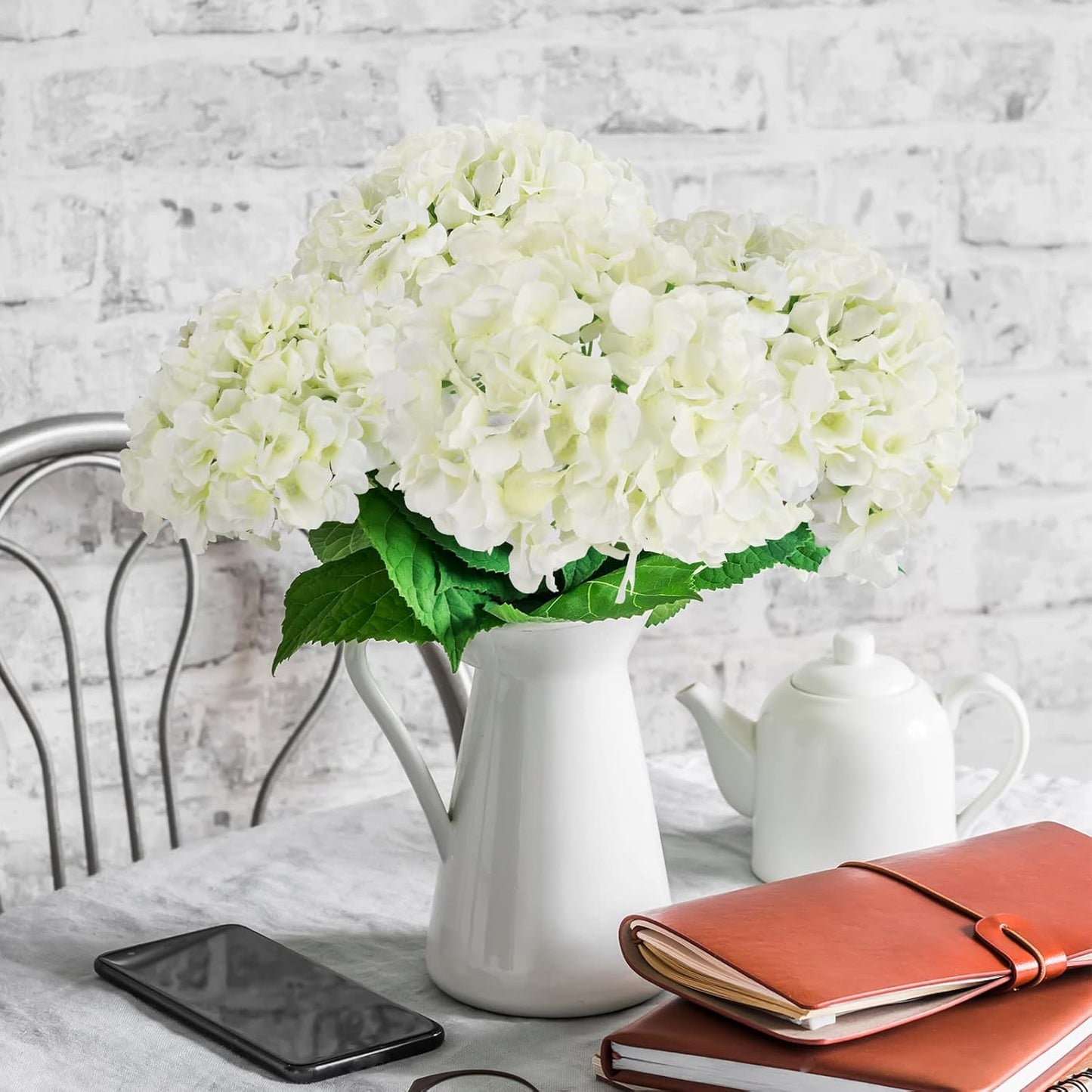 40pcs Artificial Hydrangea Silk Flower Heads with Stems, Fake Flowers for Wedding Centerpiece Home Garden Party Decoration (Blue)