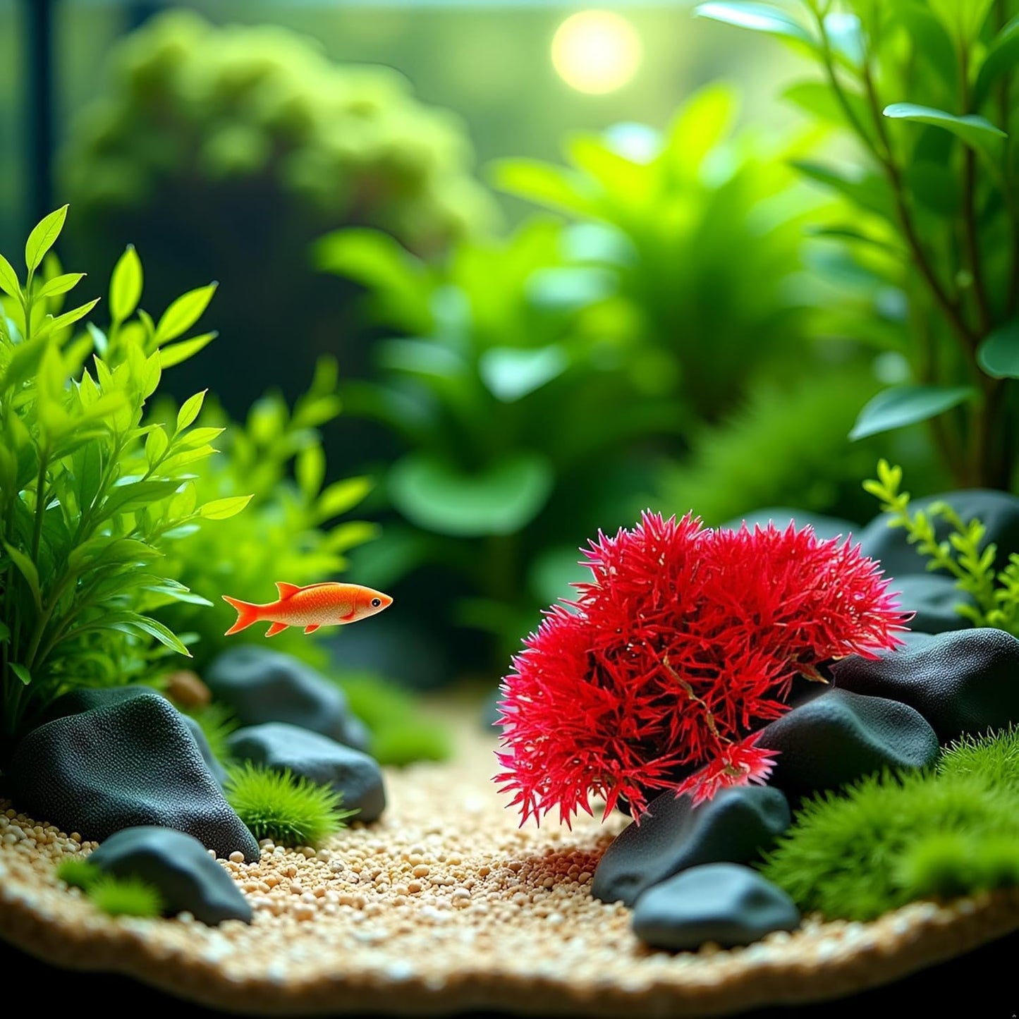 Red Artificial Flowers, Fake Flowers, Artificial Pine with Base Grass Fish Tank Ornament Aquatic Plant Landscape Decor, Aquarium Décor Plastic Plants