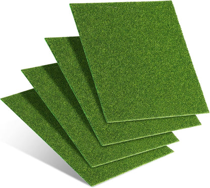 4Pcs 6x6 Inch Fake Grass for Crafts, Miniature Artificial Grass | Premium, Realistic, Soft, Easy to Cut & Shape, Small Artificial Turf for Mini Fairy Garden, Diorama