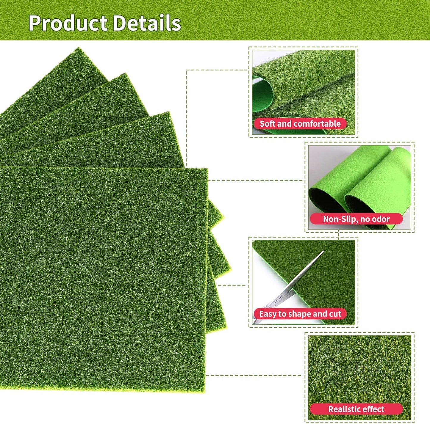 4Pcs 6x6 Inch Fake Grass for Crafts, Miniature Artificial Grass | Premium, Realistic, Soft, Easy to Cut & Shape, Small Artificial Turf for Mini Fairy Garden, Diorama