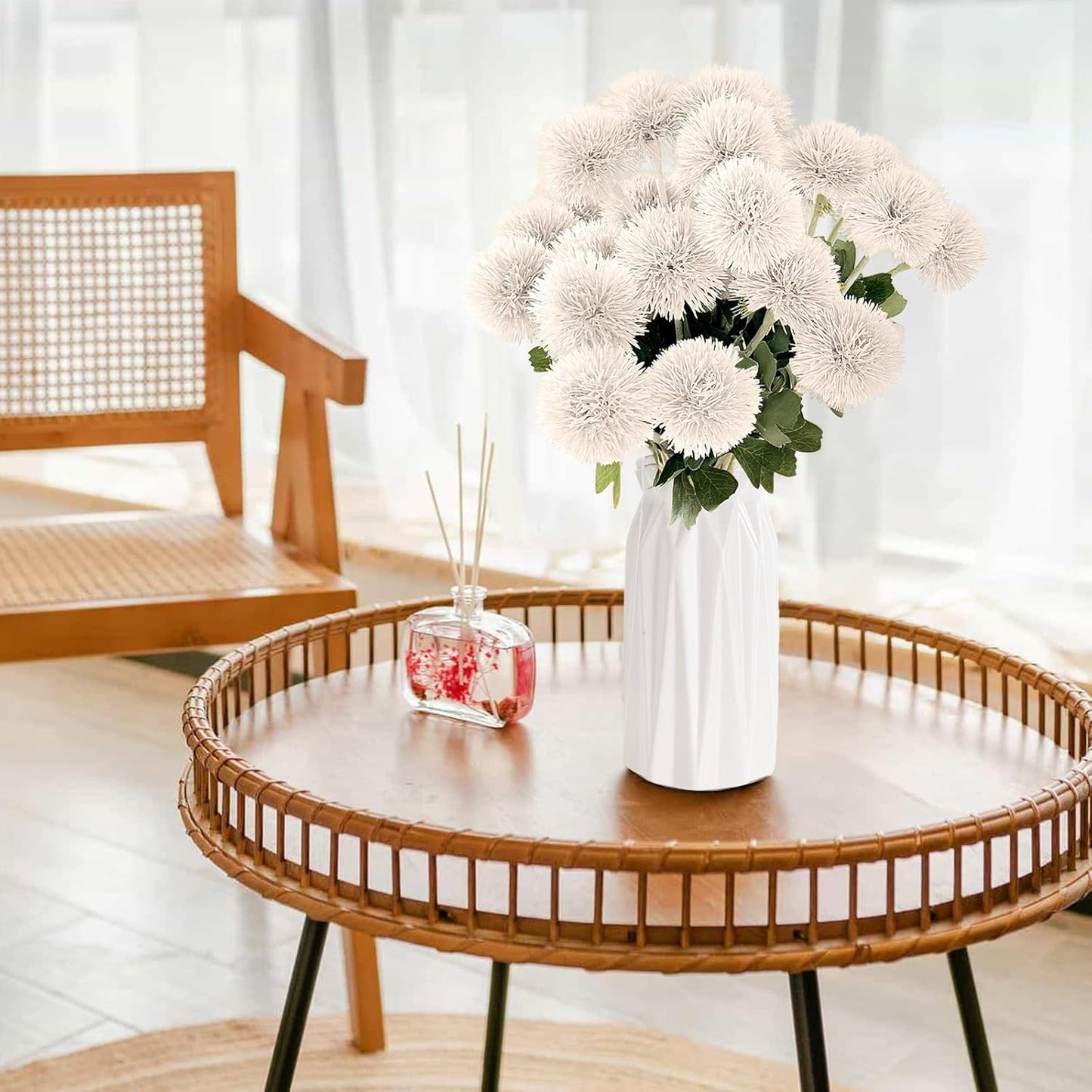 18 PCS Artificial Dandelion Flowers with Stems, 15 Inch Plastic Fake Flower Plants Look Real Decorative Floral Bouquet for Baby Shower Party Wedding Arrangements DIY, White