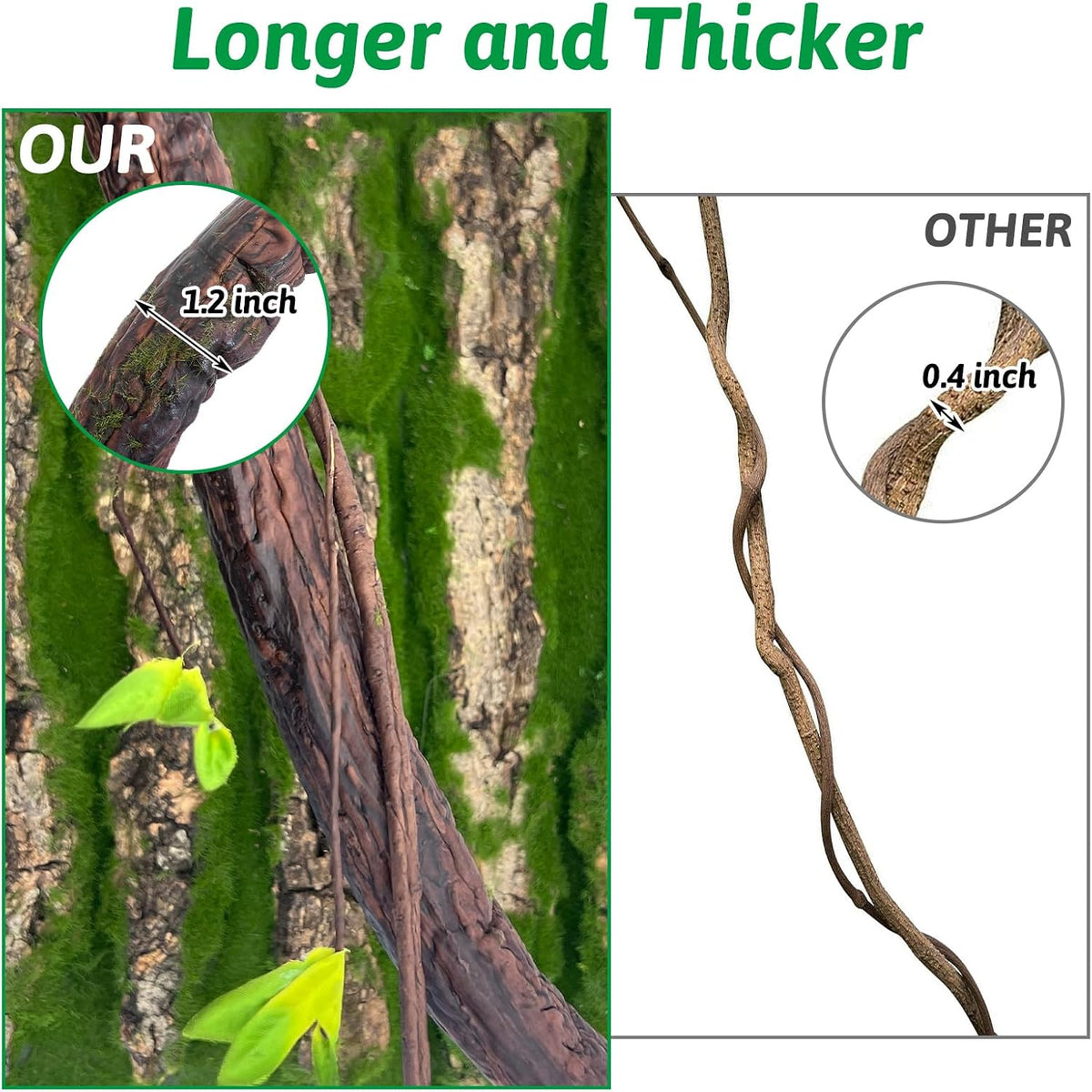 Extra Large Reptile Vines Thick Terrarium Plants 78 Inches Long Flexible Climbing Branch with Leaves Snake Tank Accessories Greenery Habitat Decor for Bearded Dragon Chameleon Gecko Lizard
