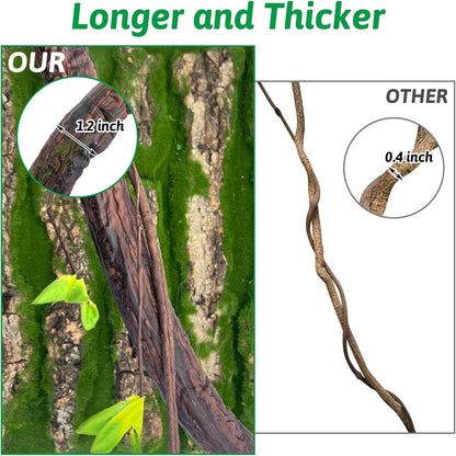 Extra Large Reptile Vines Thick Terrarium Plants 78 Inches Long Flexible Climbing Branch with Leaves Snake Tank Accessories Greenery Habitat Decor for Bearded Dragon Chameleon Gecko Lizard