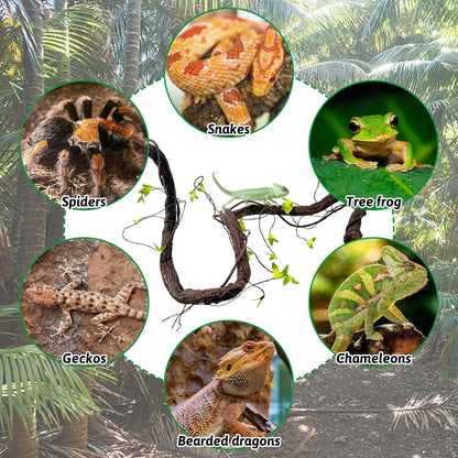 Extra Large Reptile Vines Thick Terrarium Plants 78 Inches Long Flexible Climbing Branch with Leaves Snake Tank Accessories Greenery Habitat Decor for Bearded Dragon Chameleon Gecko Lizard