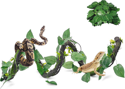 Extra Large Reptile Vines Thick Terrarium Plants 78 Inches Long Flexible Climbing Branch with Leaves Snake Tank Accessories Greenery Habitat Decor for Bearded Dragon Chameleon Gecko Lizard