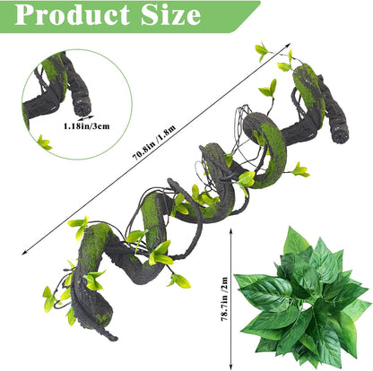 Extra Large Reptile Vines Thick Terrarium Plants 78 Inches Long Flexible Climbing Branch with Leaves Snake Tank Accessories Greenery Habitat Decor for Bearded Dragon Chameleon Gecko Lizard