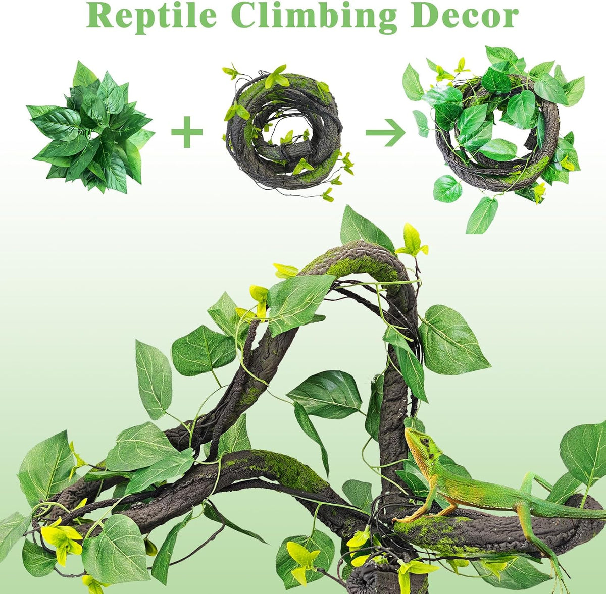 Extra Large Reptile Vines Thick Terrarium Plants 78 Inches Long Flexible Climbing Branch with Leaves Snake Tank Accessories Greenery Habitat Decor for Bearded Dragon Chameleon Gecko Lizard
