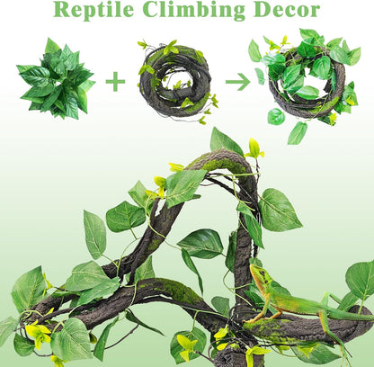 Extra Large Reptile Vines Thick Terrarium Plants 78 Inches Long Flexible Climbing Branch with Leaves Snake Tank Accessories Greenery Habitat Decor for Bearded Dragon Chameleon Gecko Lizard
