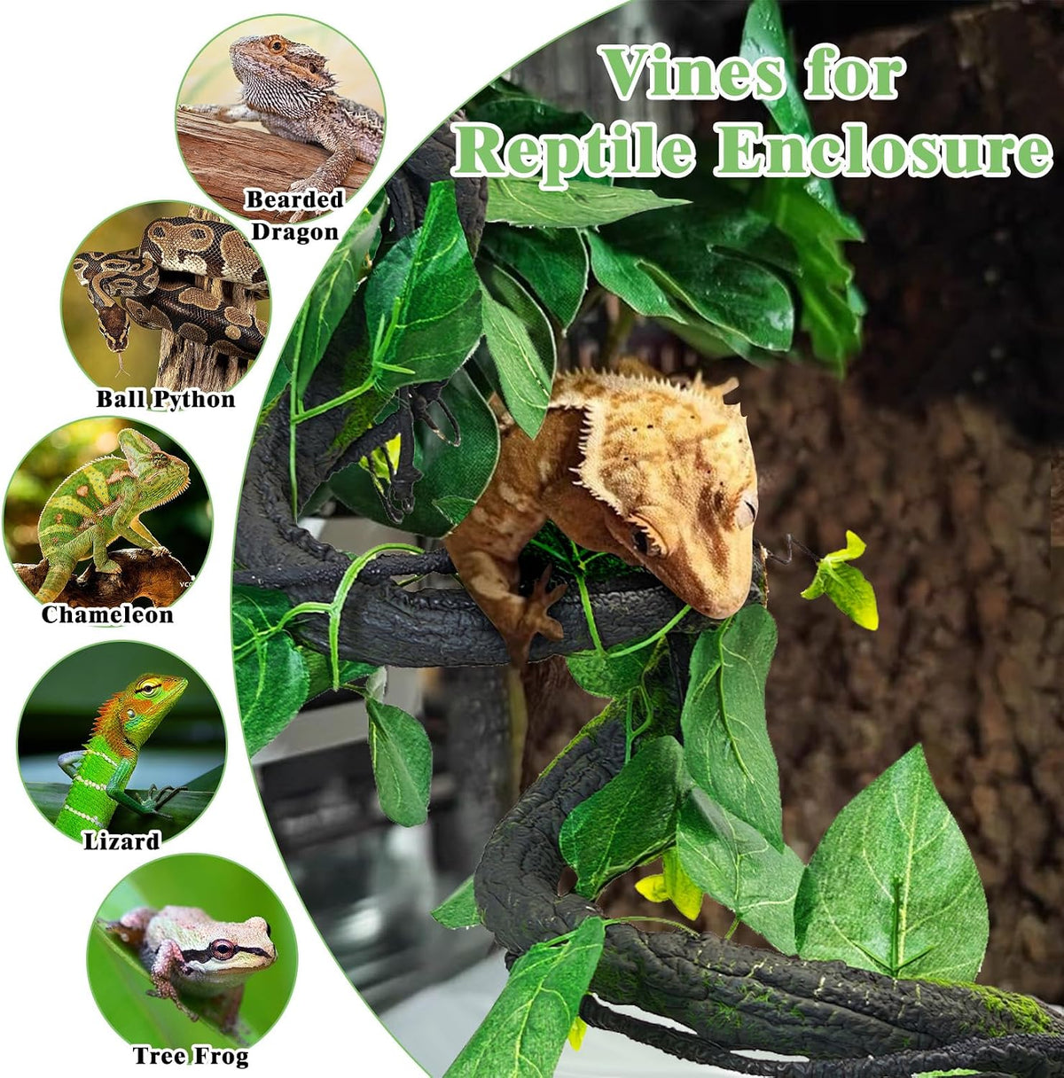 Extra Large Reptile Vines Thick Terrarium Plants 78 Inches Long Flexible Climbing Branch with Leaves Snake Tank Accessories Greenery Habitat Decor for Bearded Dragon Chameleon Gecko Lizard