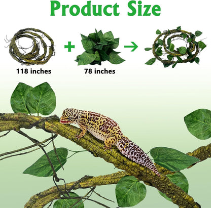 Extra Large Reptile Vines Thick Terrarium Plants 78 Inches Long Flexible Climbing Branch with Leaves Snake Tank Accessories Greenery Habitat Decor for Bearded Dragon Chameleon Gecko Lizard