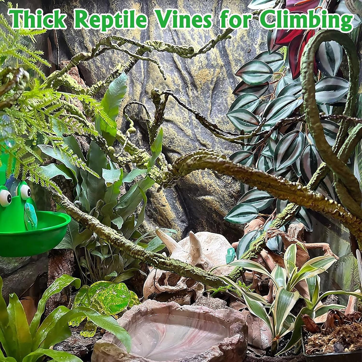 Extra Large Reptile Vines Thick Terrarium Plants 78 Inches Long Flexible Climbing Branch with Leaves Snake Tank Accessories Greenery Habitat Decor for Bearded Dragon Chameleon Gecko Lizard