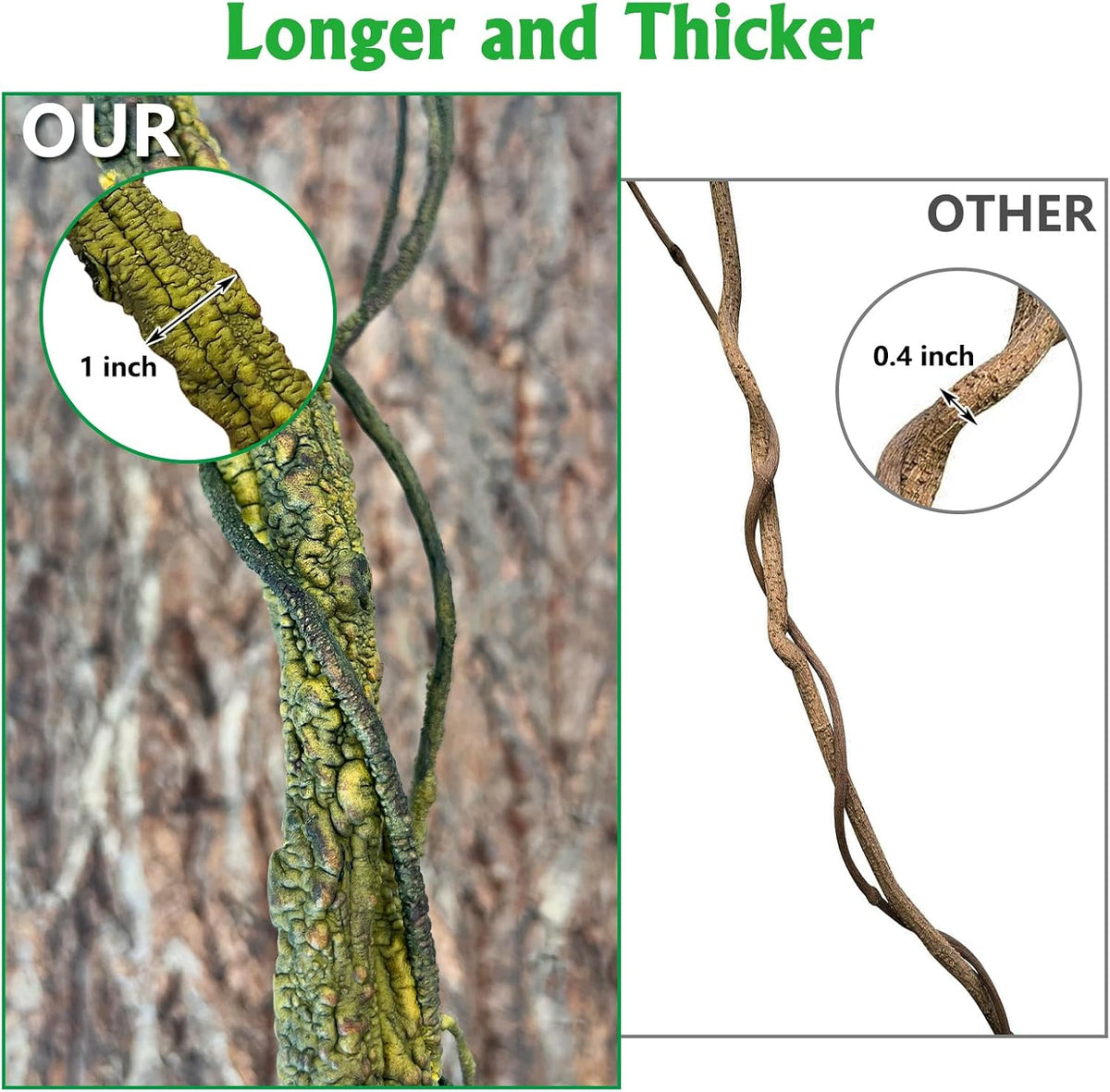 Extra Large Reptile Vines Thick Terrarium Plants 78 Inches Long Flexible Climbing Branch with Leaves Snake Tank Accessories Greenery Habitat Decor for Bearded Dragon Chameleon Gecko Lizard